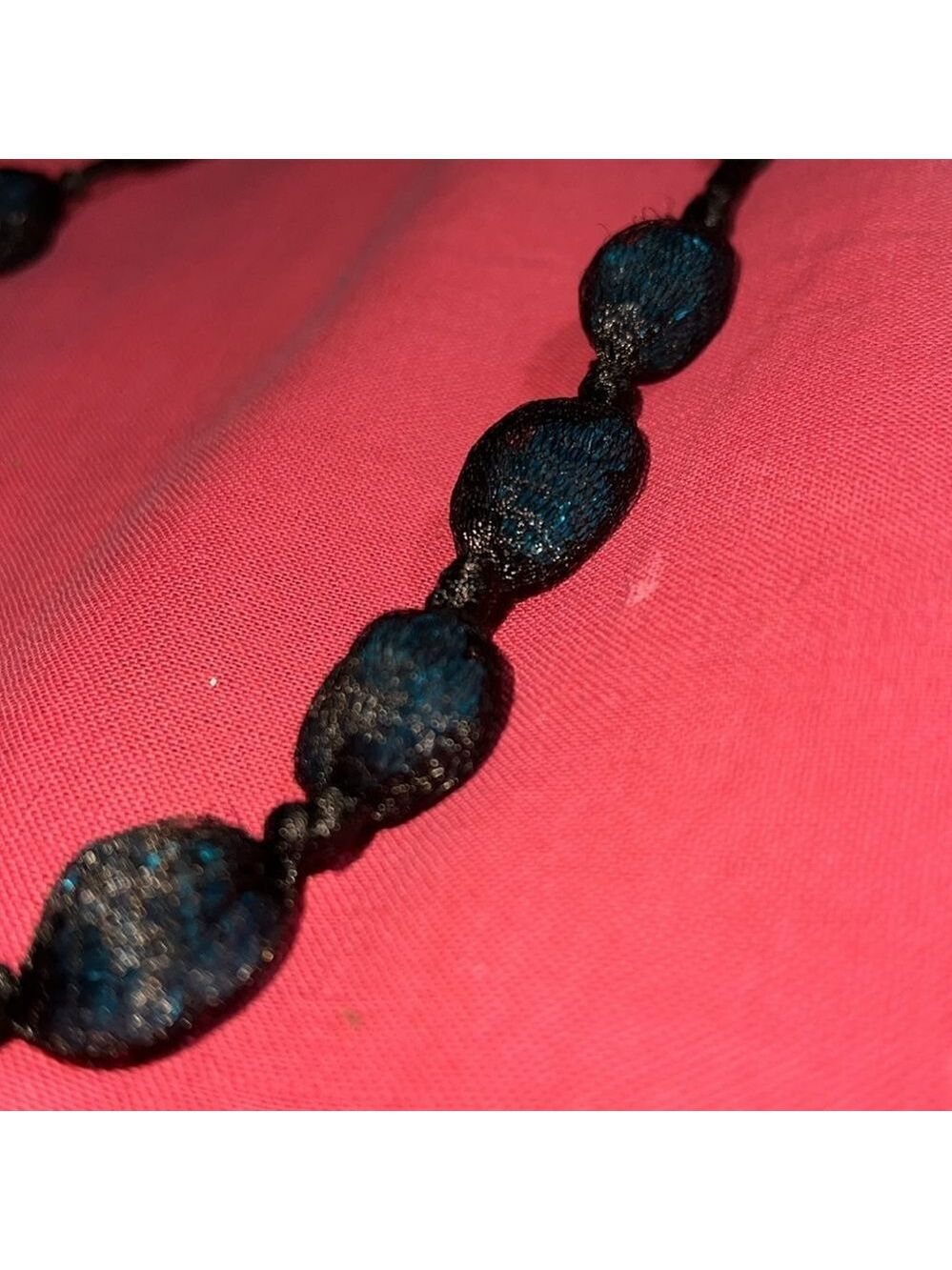 LORI FRANTZ KOENIG necklace. Turquoise stones in black knit fabric. Stunning - Picture 3 of 7